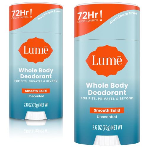 Lume Whole Body Deodorant - Smooth Solid Stick - 72 Hour Odor Control - Aluminum Free.